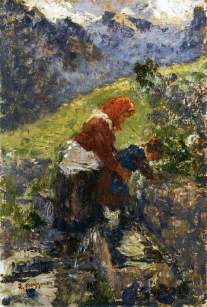 Mother And Child At The Fountain by Leonardo Bazzaro