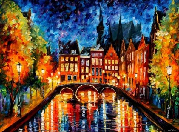 Amsterdam, Canal by Leonid Afremov