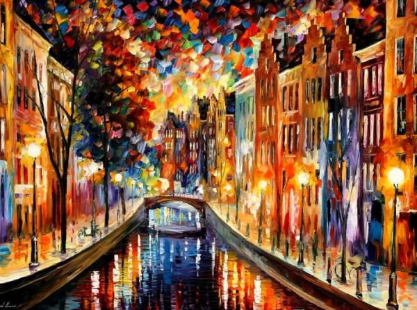 Amsterdam, Night Canal by Leonid Afremov