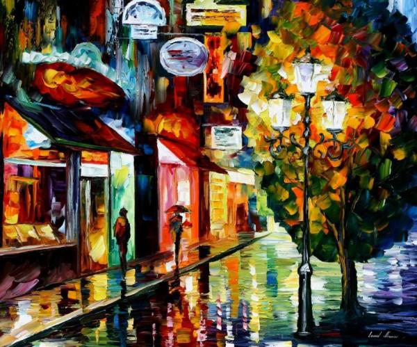 Amsterdam, Night Rain by Leonid Afremov