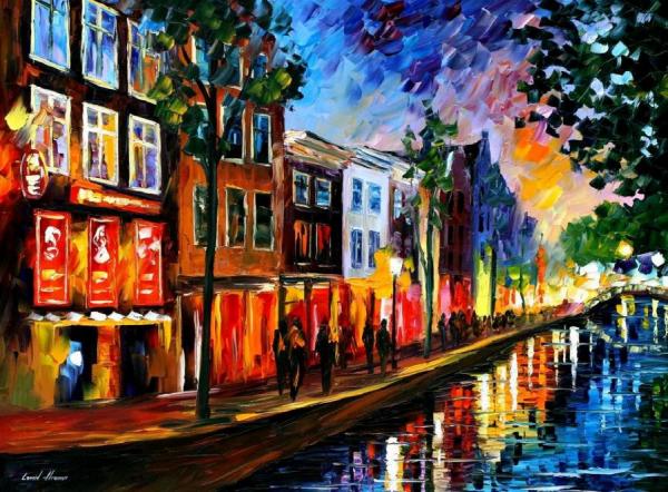 Amsterdam, Red Lights by Leonid Afremov