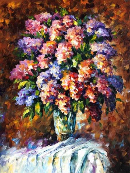 Blue And Red Flowers by Leonid Afremov