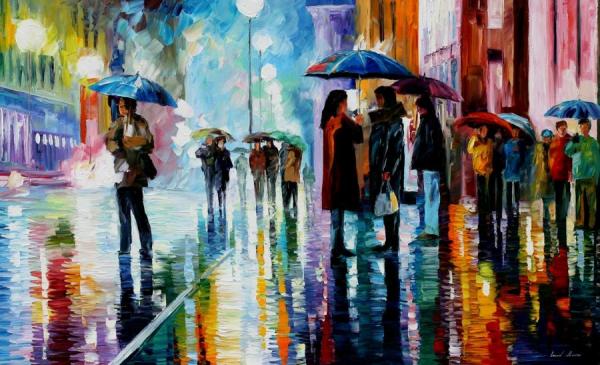 Bus Stop Under The Rain by Leonid Afremov