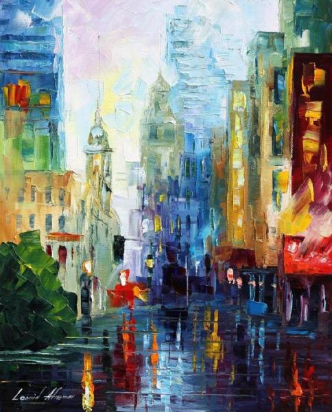 City After The Rain by Leonid Afremov Oil Painting Reproductions