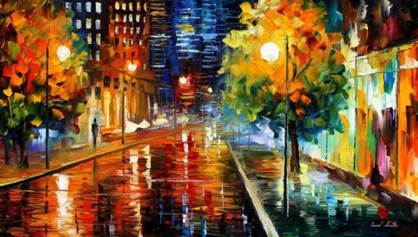 Downtown Street by Leonid Afremov Oil Painting Reproductions