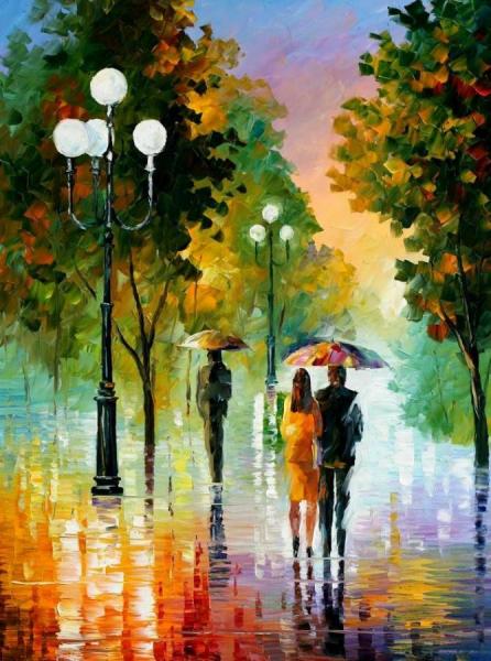 Evening Stroll Under The Rain by Leonid Afremov Oil Painting Reproductions