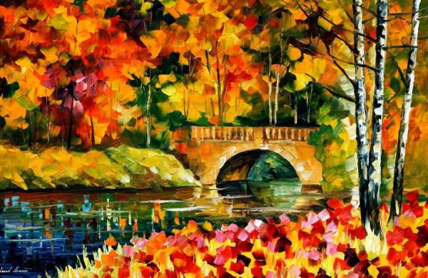 Fall Bridge by Leonid Afremov Oil Painting Reproductions