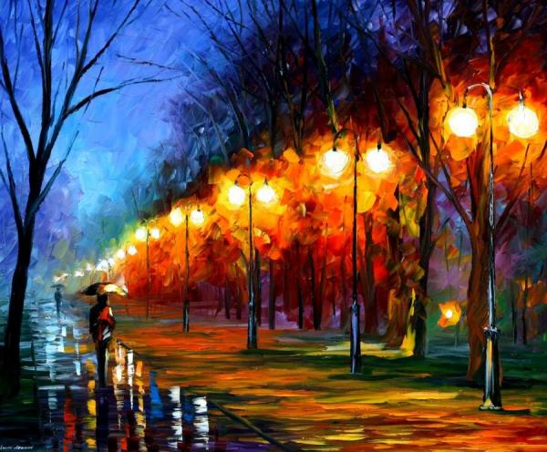 Fall, Rain, Alley by Leonid Afremov Oil Painting Reproductions