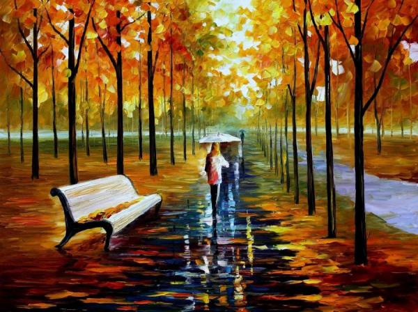 Fall White Umbrella by Leonid Afremov