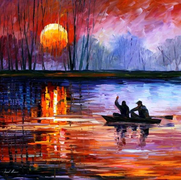 Leonid Afremov Fishing On The Lake