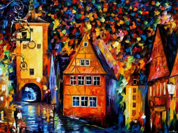 Germany  Medieval Rothenburg by Leonid Afremov Oil Painting Reproductions