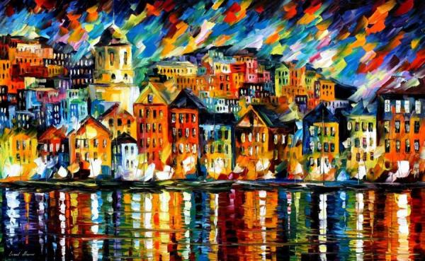 Greece,harbor by Leonid Afremov