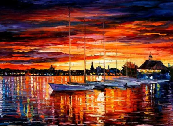 Helsinki Sailboats At Yacht Club by Leonid Afremov