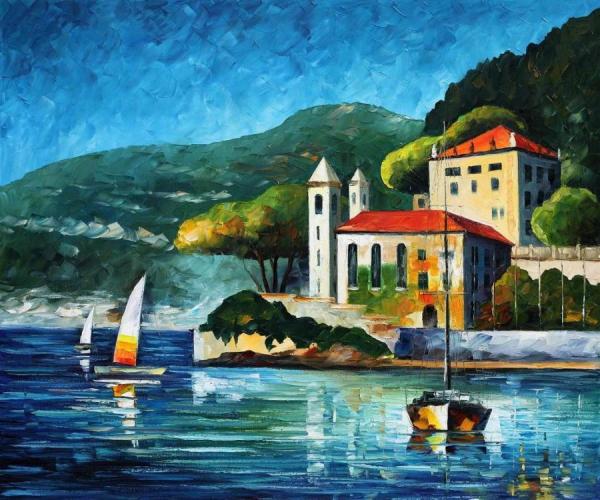 Italy, Lake Como Villa Balbianello by Leonid Afremov Oil Painting Reproductions