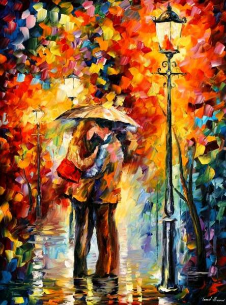 Kiss Under The Rain by Leonid Afremov
