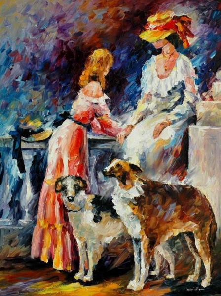 Ladys In White by Leonid Afremov Oil Painting Reproductions