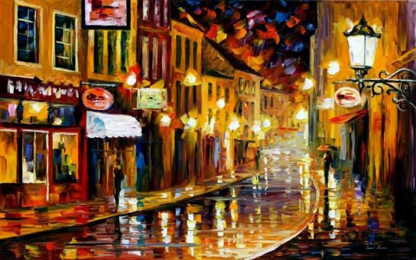 Lights Of The Old Town by Leonid Afremov Oil Painting Reproductions