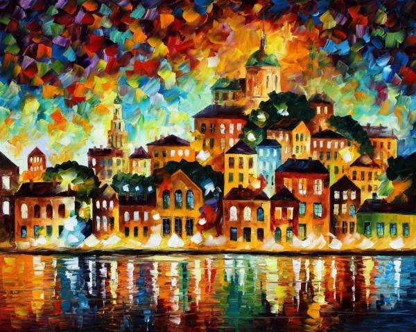 Lovely Harbor by Leonid Afremov Oil Painting Reproductions