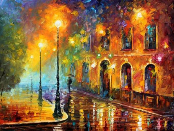 Misty City by Leonid Afremov Oil Painting Reproductions