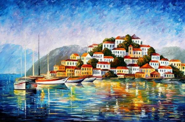 Morning Harbor by Leonid Afremov Oil Painting Reproductions