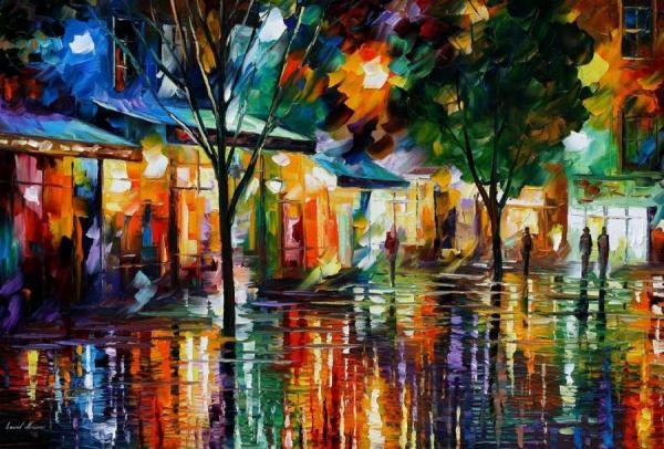 Night Shops by Leonid Afremov Oil Painting Reproductions
