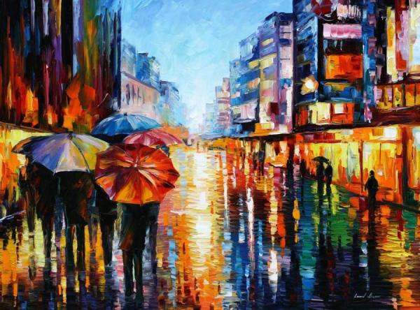 Night Umbrellas by Leonid Afremov