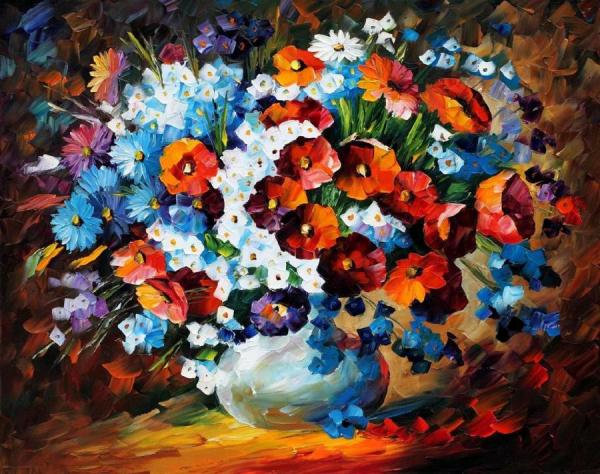 Poppies And Cornflowers by Leonid Afremov Oil Painting Reproductions