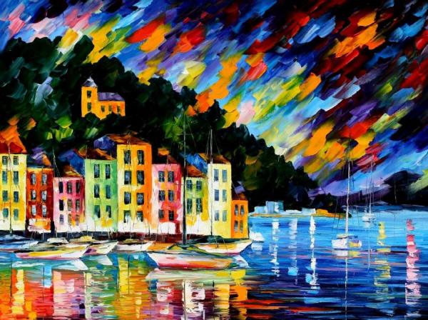 Portofino Harbour,italy by Leonid Afremov