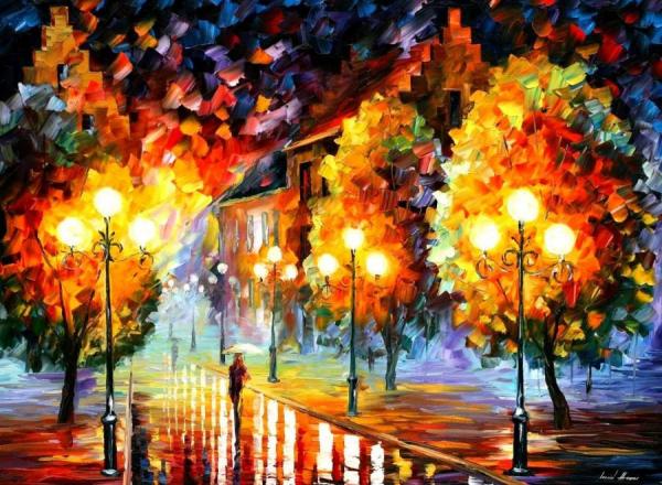 Rain In The Night City by Leonid Afremov
