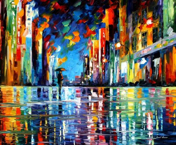 Reflections Of The Blue Rain by Leonid Afremov
