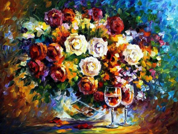 Roses And Wine by Leonid Afremov Oil Painting Reproductions