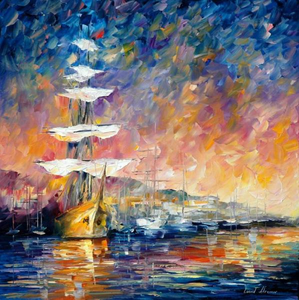 Sailboats In Sunrise by Leonid Afremov