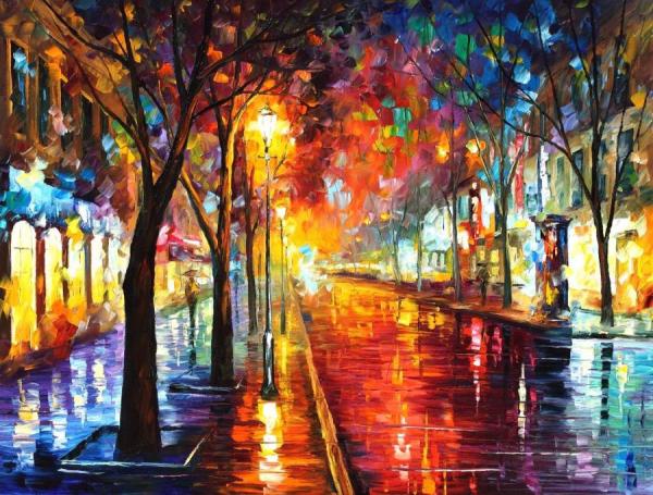 Street Of The Old Town by Leonid Afremov Oil Painting Reproductions