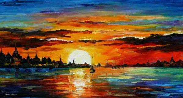 Sunrise In The Harbor by Leonid Afremov