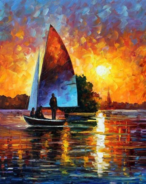 Sunset By The Lake by Leonid Afremov