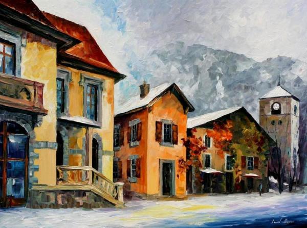 Switzerland,town In The Alps by Leonid Afremov Oil Painting Reproductions