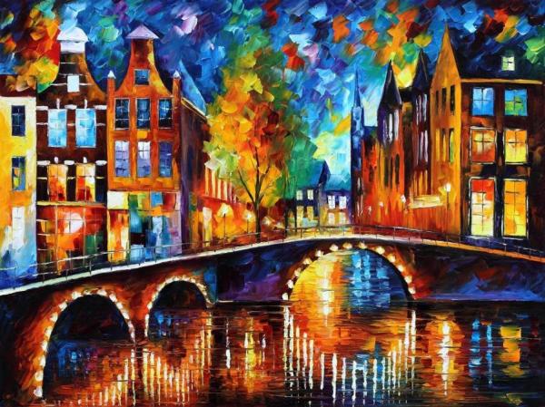 The Bridges Of Amsterdam by Leonid Afremov Oil Painting Reproductions