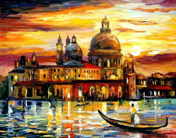 The Golden Skies Of Venice by Leonid Afremov