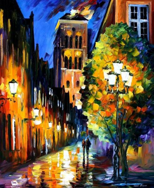 The Lights Of The Old Town by Leonid Afremov Oil Painting Reproductions