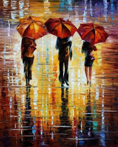Three Red Umbrellas by Leonid Afremov