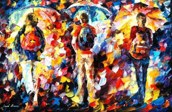 Three Umbrellas by Leonid Afremov Oil Painting Reproductions