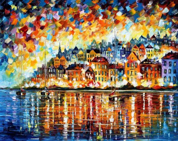 Town by Leonid Afremov Oil Painting Reproductions