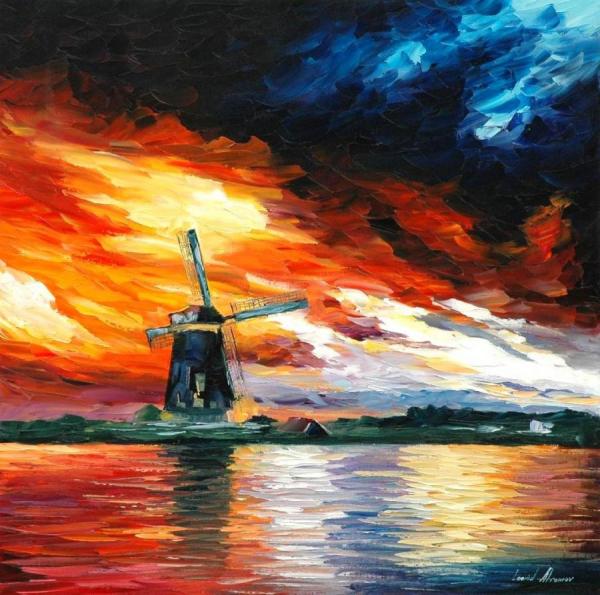 Windmill Holland by Leonid Afremov