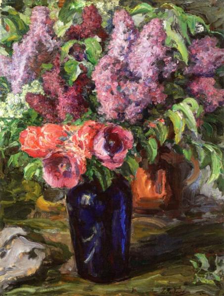 Summer Flowers In A Blue Vase by Leonid Pasternak