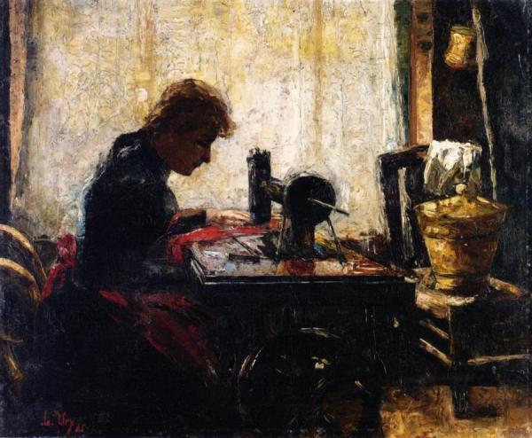 At The Sewing Machine by Lesser Ury Oil Painting Reproductions