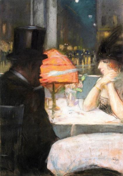 Lady And Gentleman In A Café by Lesser Ury Oil Painting Reproductions