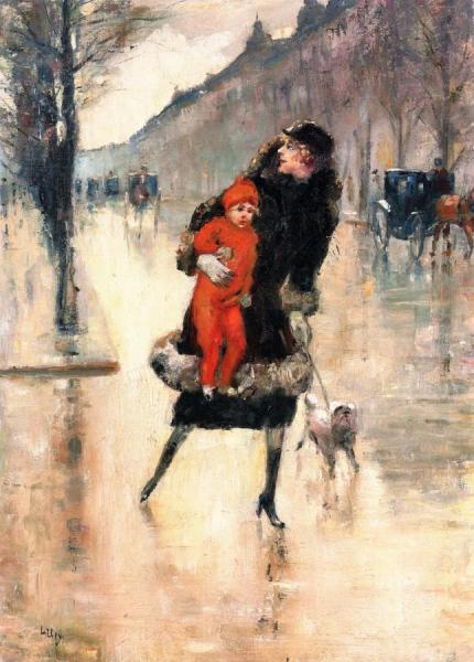 Muther And Child In A Street Crossing by Lesser Ury
