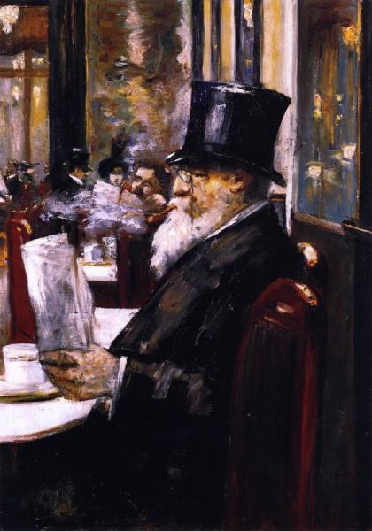 Newspaper Reader At The Café by Lesser Ury
