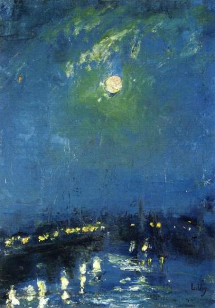 The River Thames, London, Moonlight by Lesser Ury