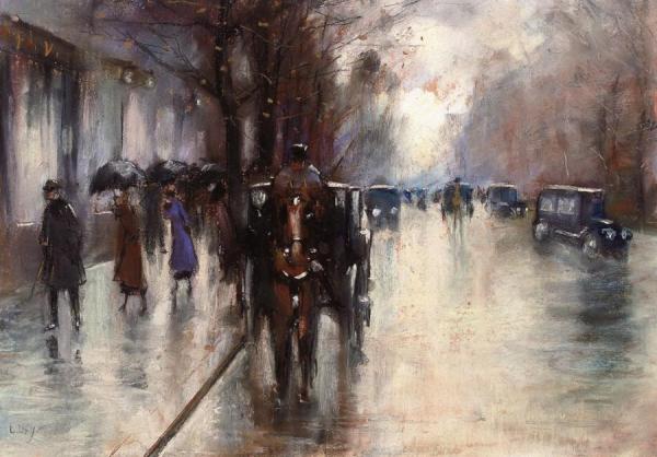 Unter Den Linden In The Rain by Lesser Ury